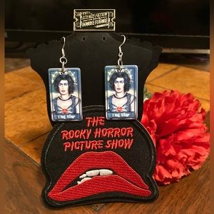 Handmade Rocky Horror Picture Show Franknfurter Earrings with Pin & Patch Set